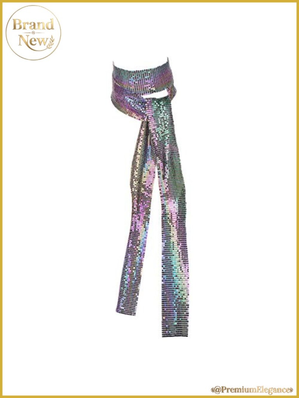 Metal Sequins Neck Tie Scarf Club Party Evening Long Thin Skinny Tie